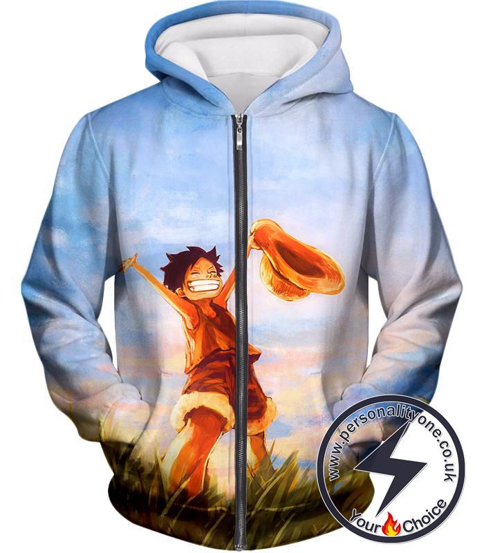 One Piece Super Cool One Piece Pirate Kid Luffy Blue Zip Up Hoodie